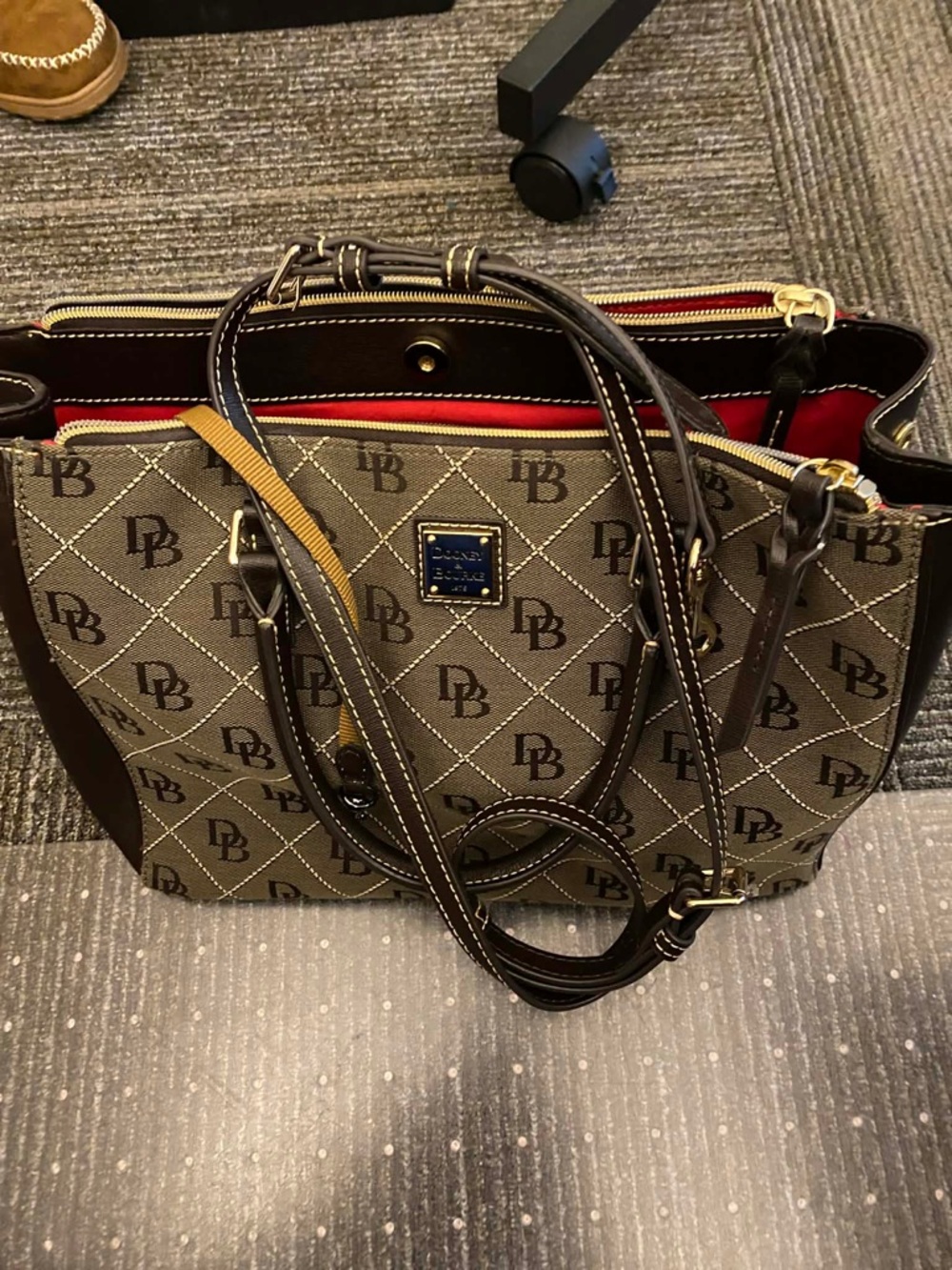 Dooney & Bourke Maxi Quilt  Willa Zip Satchel  Olive/Brown